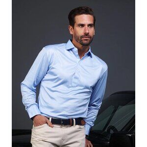 NWT Collars Co Semi-Spread Polo Long Sleeve Dress Shirt Blue Houndstooth Medium